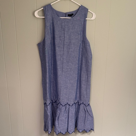 Ann Taylor Dresses & Skirts - Ann Taylor Chambray Blue Midi Dress with Embroidered Scallop